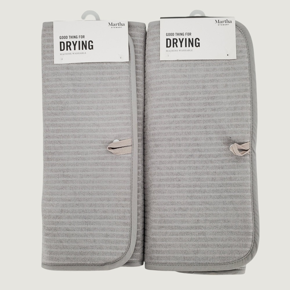 Martha Stewart Collection Set of 2 Gray Stripe Microfiber Dish Drying Mats 15x20